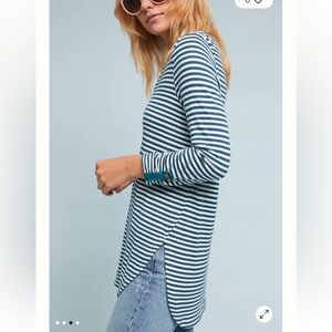 Anthropologie Teal and White Striped Long Sleeve Top